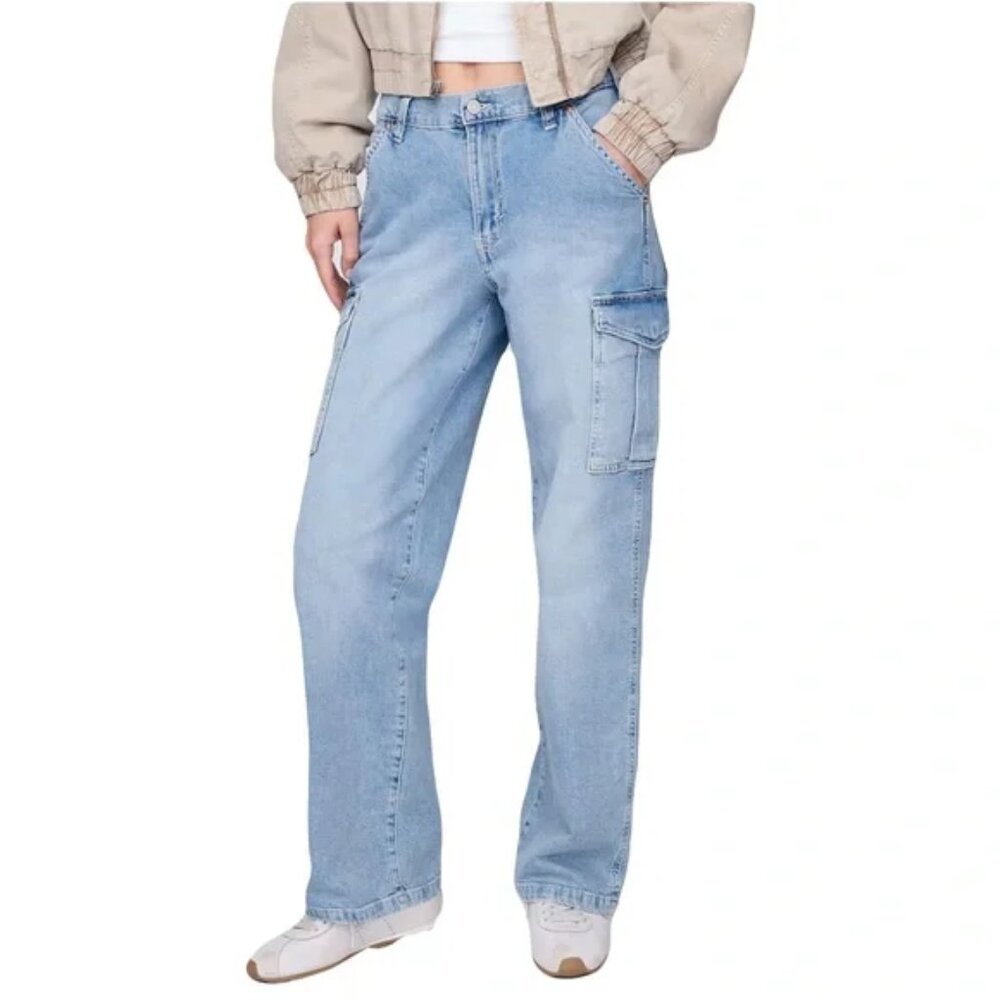 GAP Light Wash High Rise Wide Leg Denim Cargo Pants/NWT/16-33R